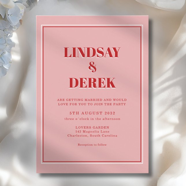 Invitation Pink Orange Bold Font Modern Wedding (Pink Orange Bold Font Modern Wedding Invitation. Print & Instant Downoad)