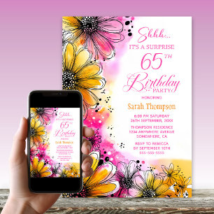 Invitation Pink Orange Floral Surprise 65ème anniversaire
