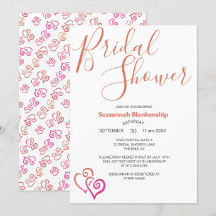 Invitation Pink Orange Linked Hearts Fête des mariées Modèle
