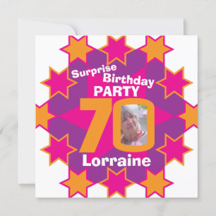 Invitation Pink orange star photo 70 fête d'anniversaire surp