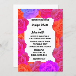 Invitation Pink Orange violet Floral QR Code Rose Mariage