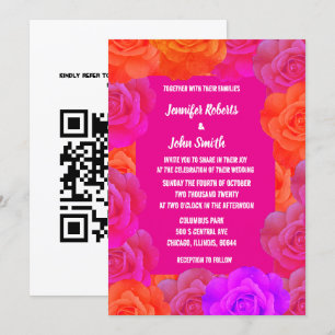 Invitation Pink Orange violet Floral QR Code Rose Mariage
