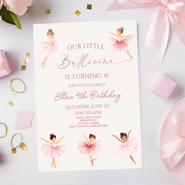 Invitation Pink Our Little Ballerina Ballet Anniversaire (Créateur téléchargé)