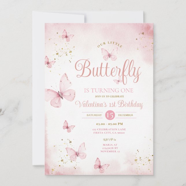 Invitation Pink Our Little Butterfly tourne un Or (Devant)