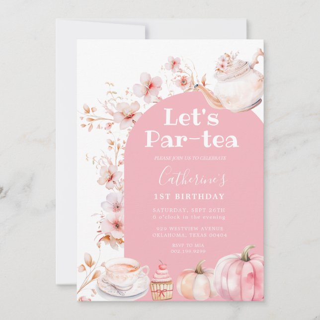 Invitation Pink Par tea Anniversaire Tea Party Citrouille (Devant)