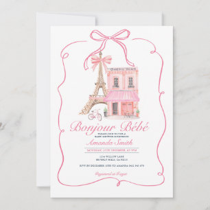 Invitation Pink Paris Bow Café Paris Baby shower