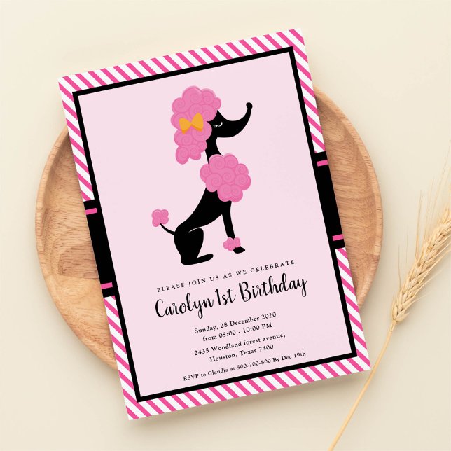Invitation Pink paris poodé premier anniversaire (Créateur téléchargé)