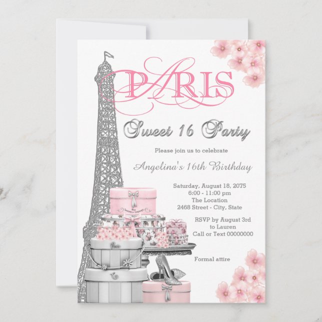 Invitation Pink Paris Sweet 16 Party (Devant)