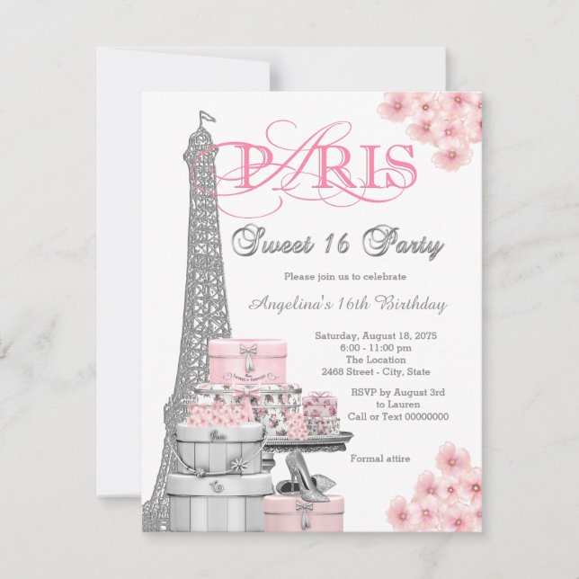 Invitation Pink Paris Sweet 16 Party (Devant)