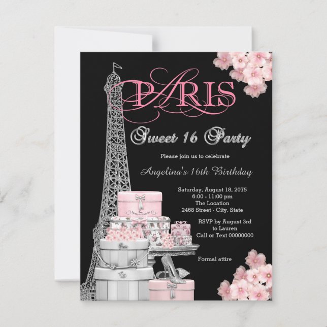 Invitation Pink Paris Sweet 16 Party (Devant)