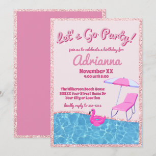 Invitation Pink Parties scintillant Beach Party