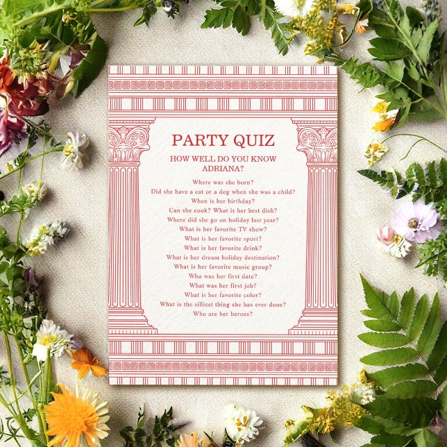 Invitation Pink Party Quiz Goddess Party avec colonnes de tem (Créateur téléchargé)