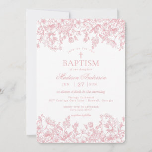 Invitation Pink Pastel Chinoiserie Vintage Floral Baptême