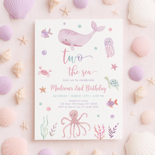 Invitation Pink Pastel Deux la mer Anniversaire (Créateur téléchargé)