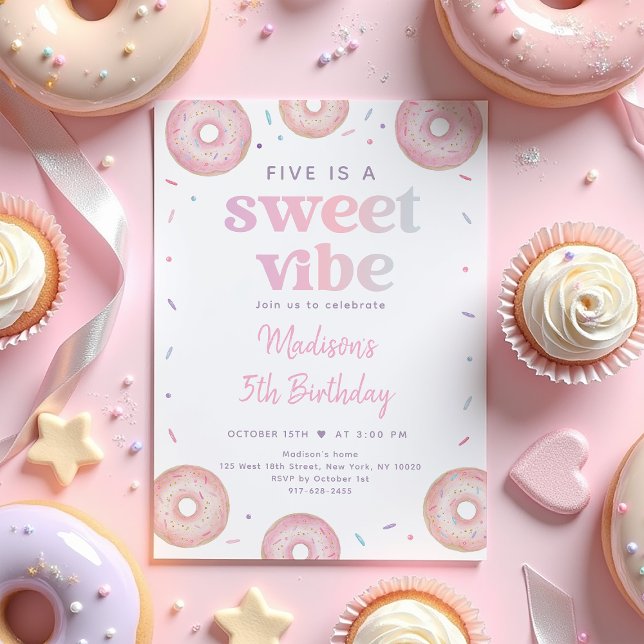 Invitation Pink Pastel Donut Five est un doux Vibe Anniversai (Créateur téléchargé)