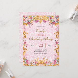 Invitation Pink Pastel Gold Troisième Rococo baroque Annivers
