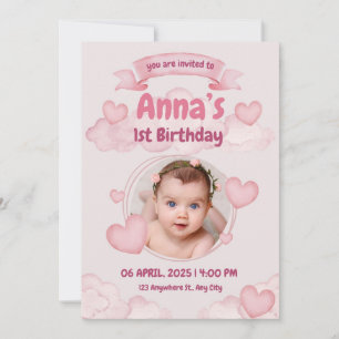 Invitation Pink Pastel mignon première fille anniversaire