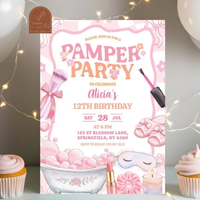 Invitation Pink Pastel Retro Spa Pamper Party Birthday (Créateur téléchargé)