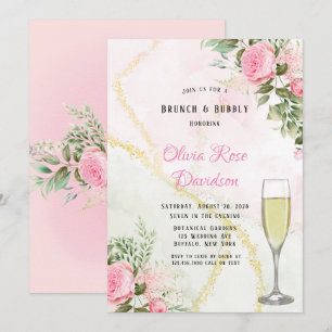 Invitation Pink Peony Bloom Alcool Enk Brunch & Bubbly