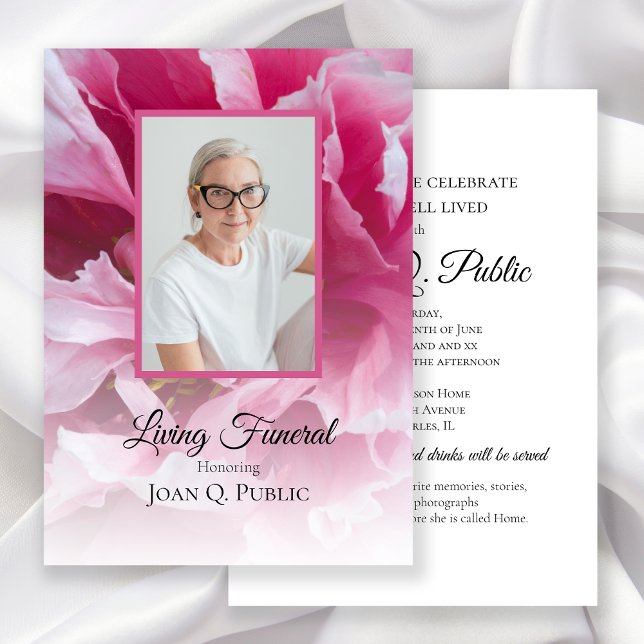 Invitation Pink Peony Flower Vivant Fête funéraire (Créateur téléchargé)