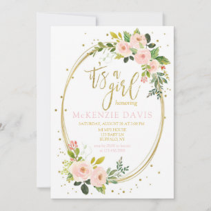 Invitation Pink Peony Gold Parties scintillant géométrique Ba
