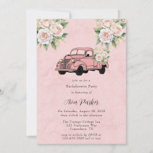 Invitation Pink Peony Vintage Truck Bachelorette Party