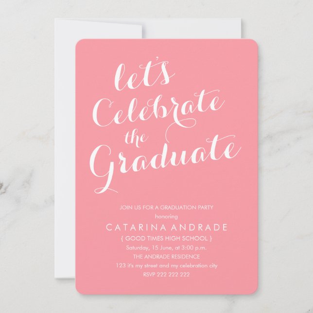 Invitation Pink Photo Graduation Party Girly Script moderne (Devant)