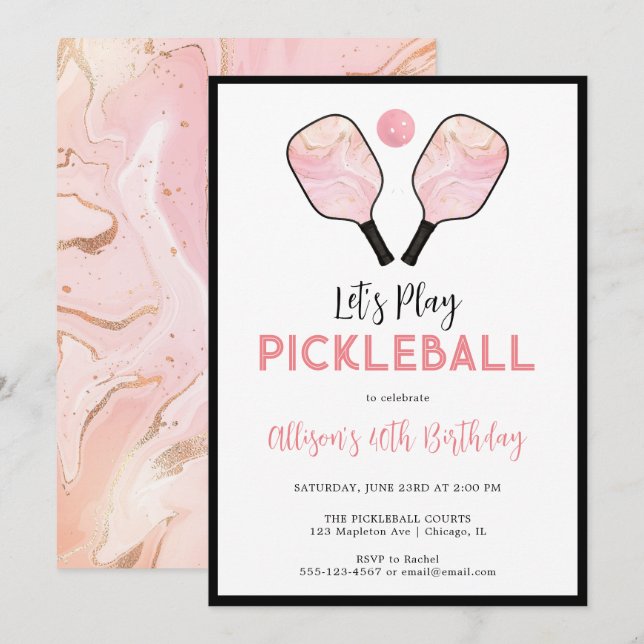 Invitation Pink Pickleball Sports Thème fille fête d'annivers (Devant / Derrière)