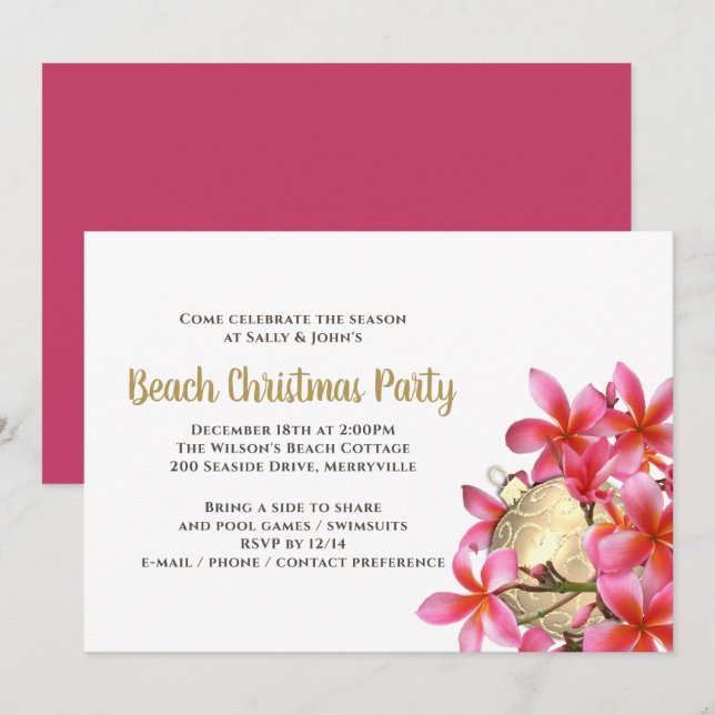 Invitation Pink Plumeria Beach (Devant / Derrière)