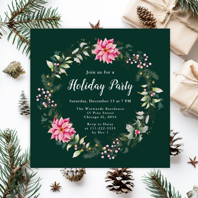 Invitation Pink Poinsettia Wreath (Créateur téléchargé)