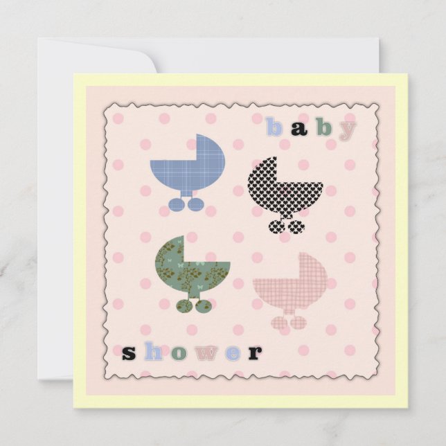 Invitation Pink Polka Dot Baby Buggies Baby showers Invitatio (Devant)