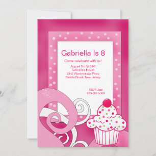 Invitation Pink, Polka Dot, Cupcake Anniversaire Fête Invitat