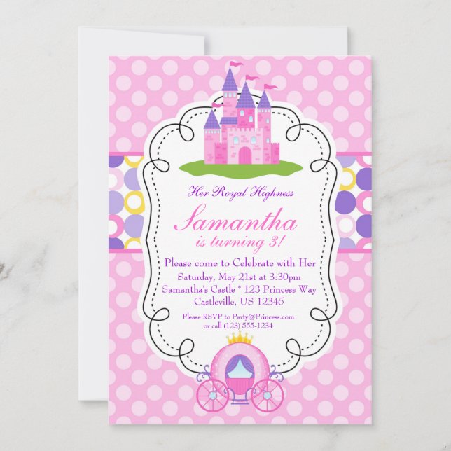 Invitation Pink Polka Dot Princess Anniversaire (Devant)