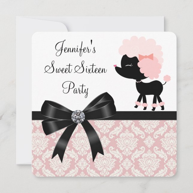 Invitation Pink Poodle Sweet 16 Anniversaire (Devant)