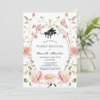 Invitation Pink Poppy Wildflower Piano White Recital