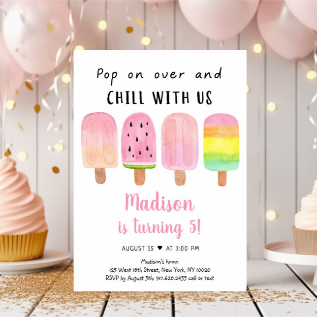 Invitation Pink Popsicle Chill Avec Nous Anniversaire (Créateur téléchargé)