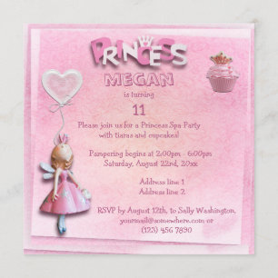 Invitation Pink Princess 11e fête Spa anniversaire