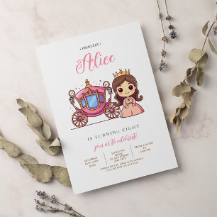 Invitation Pink Princess Carriage Anniversaire Fête Invitatio