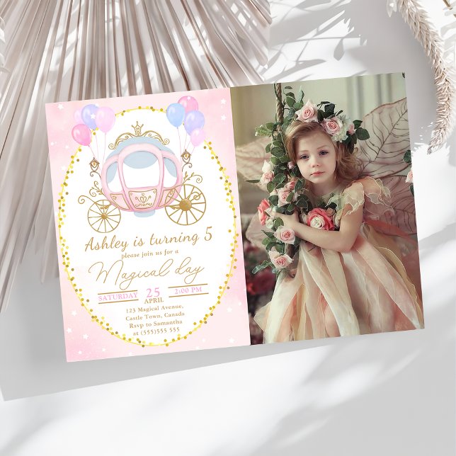 Invitation Pink Princess Carriage Girl Photo Anniversaire (Créateur téléchargé)