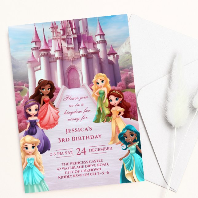 Invitation Pink Princess Castle Royal Kid Girl Anniversaire (Créateur téléchargé)