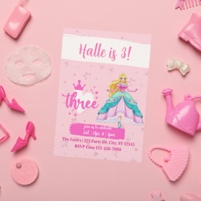Invitation Pink Princess Doll, 3rd Birthday (Créateur téléchargé)