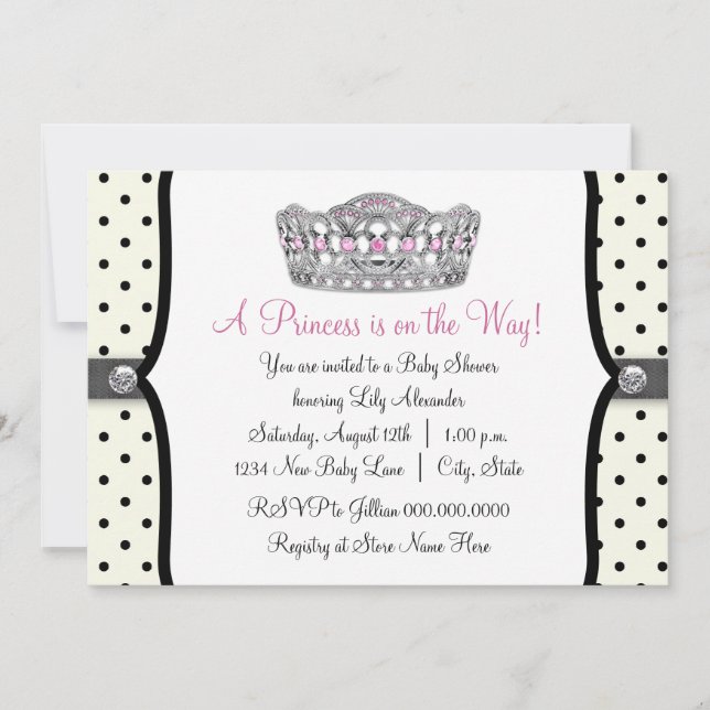 Invitation Pink Princess Pink Black Polka Baby shower (Devant)