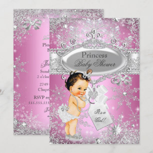 Invitation Pink Princess Winter Wonderland Baby shower Brown