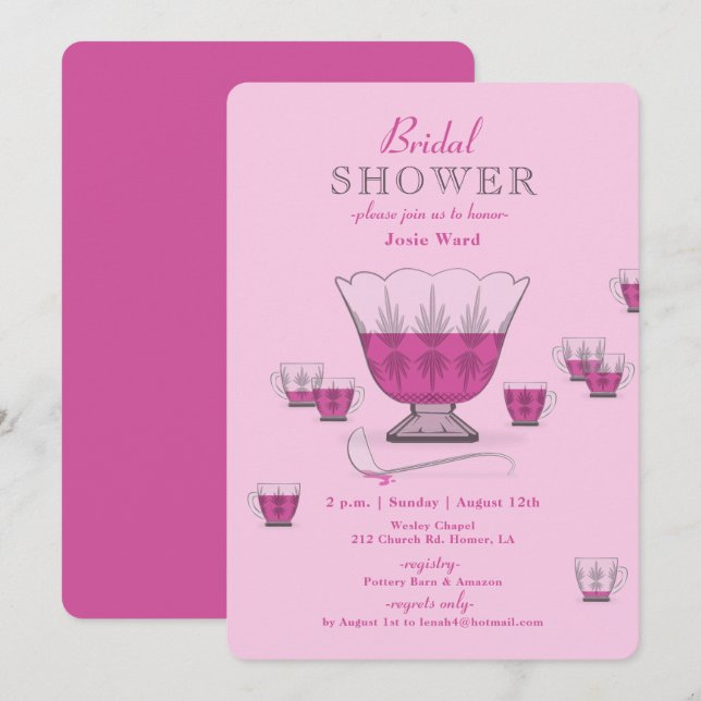 Invitation Pink Punch Crystal Punch Bowl Fête des mariées Inv (Devant / Derrière)