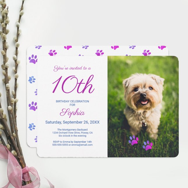 Invitation Pink Purple Blue Empreintes de pattes Animaux de c (Créateur téléchargé)