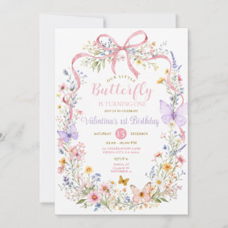 Invitation Pink Purple Butterfly 1st Birthday Wildflower