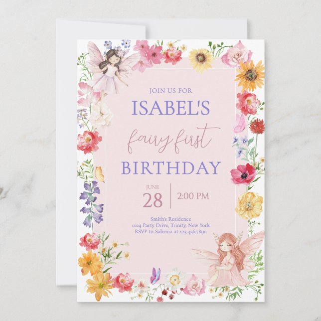 Invitation Pink Purple Fairy Premier anniversaire (Devant)