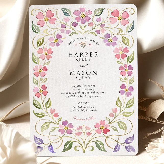 Invitation Pink & Purple Floral Petal Frame Wedding (Créateur téléchargé)