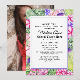 Invitation Pink Purple Green Tropical Floral Party de graduat