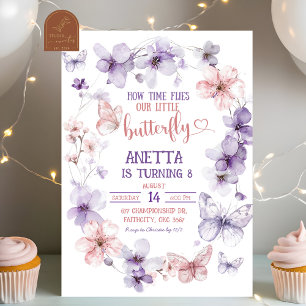 Invitation Pink Purple Papillon Floral fête d'anniversaire